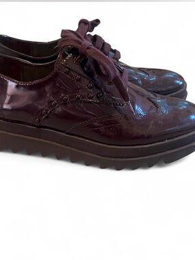 Zara Glossy Burgundy Lace-Up‎ Platform Brogues Oreppy Old Money